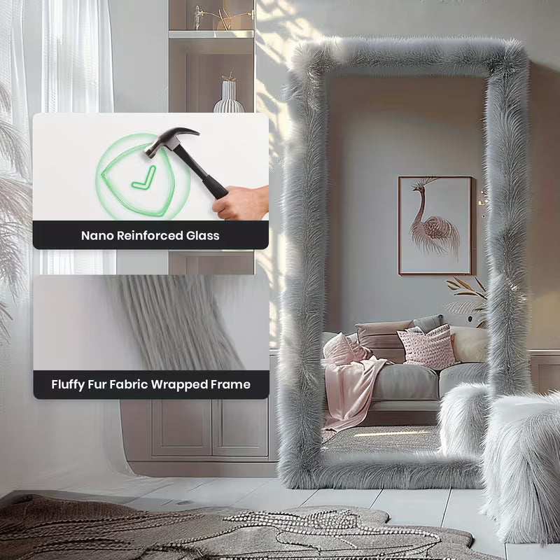 24" x 63" Full-Length Mirror with Chic Faux Fur Frame