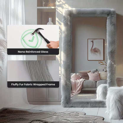 24" x 63" Full-Length Mirror with Chic Faux Fur Frame