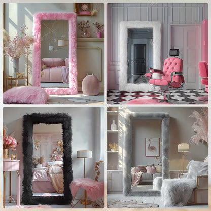 24" x 63" Full-Length Mirror with Chic Faux Fur Frame