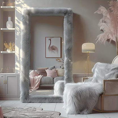 24" x 63" Full-Length Mirror with Chic Faux Fur Frame