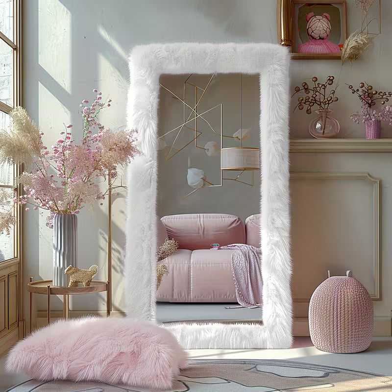 24" x 63" Full-Length Mirror with Chic Faux Fur Frame