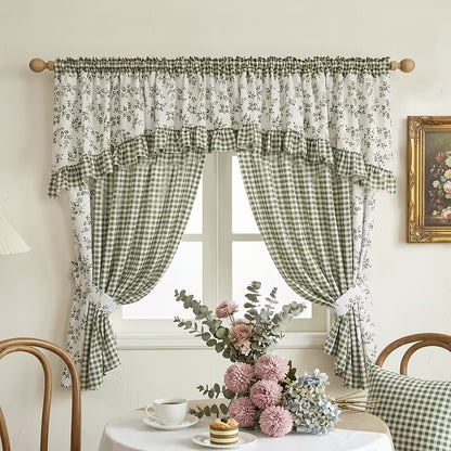 Double-Layer Blackout Curtain Set with Valance, No-Drill Rod Installation, Full-Blackout Fabric for Bedroom & Living Room
