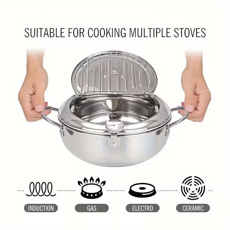 Heavy-Duty Stainless Steel Deep Fryer Pot with Temperature Gauge
