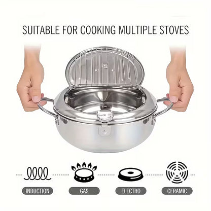 Heavy-Duty Stainless Steel Deep Fryer Pot with Temperature Gauge