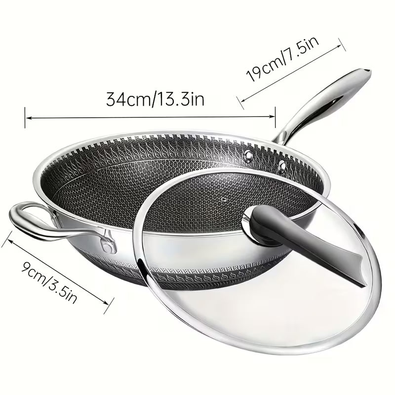 13.3-Inch Tri-Ply Stainless Steel Nonstick Wok with Lid & 2-Piece Cookware Set
