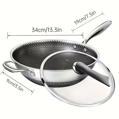 13.3-Inch Tri-Ply Stainless Steel Nonstick Wok with Lid & 2-Piece Cookware Set