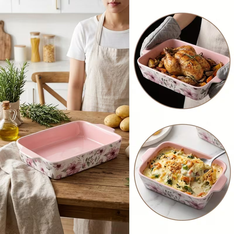 3-Piece Hand-Painted Ceramic Baking Dish Set