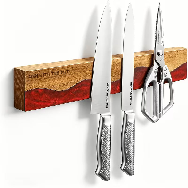 16-Inch Magnetic Knife Holder – Wood & Black ResinKeep Your Kitchen Clean, Organized &amp; Clutter-Free