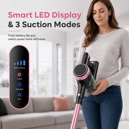45KPa Cordless Vacuum Cleaner – 8-in-1 Self-Standing Stick Vacuum with Anti-Tangle Brush
