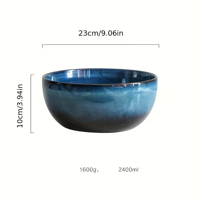 2-Piece Extra Large Ceramic Bowls – 2400ml Deep Blue Serving & Ramen Bowls