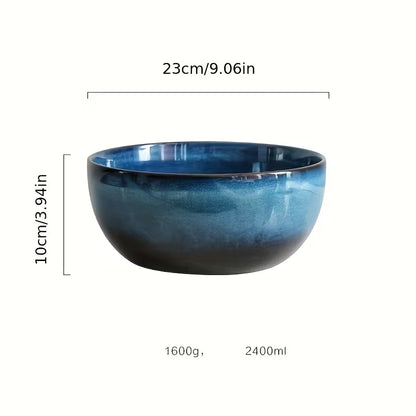 2-Piece Extra Large Ceramic Bowls – 2400ml Deep Blue Serving & Ramen Bowls