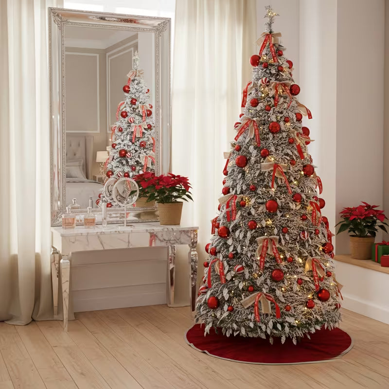 6FT Telescopic Christmas Tree with Red Bows & LED Lights