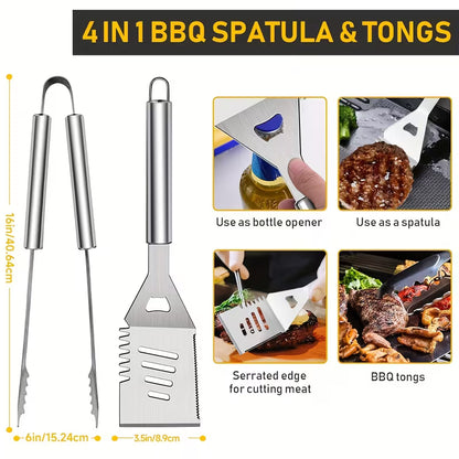 34-Piece Stainless Steel Griddle Tool Set with Spatulas, Scrapers & Storage Bag for BBQ and Teppanyaki