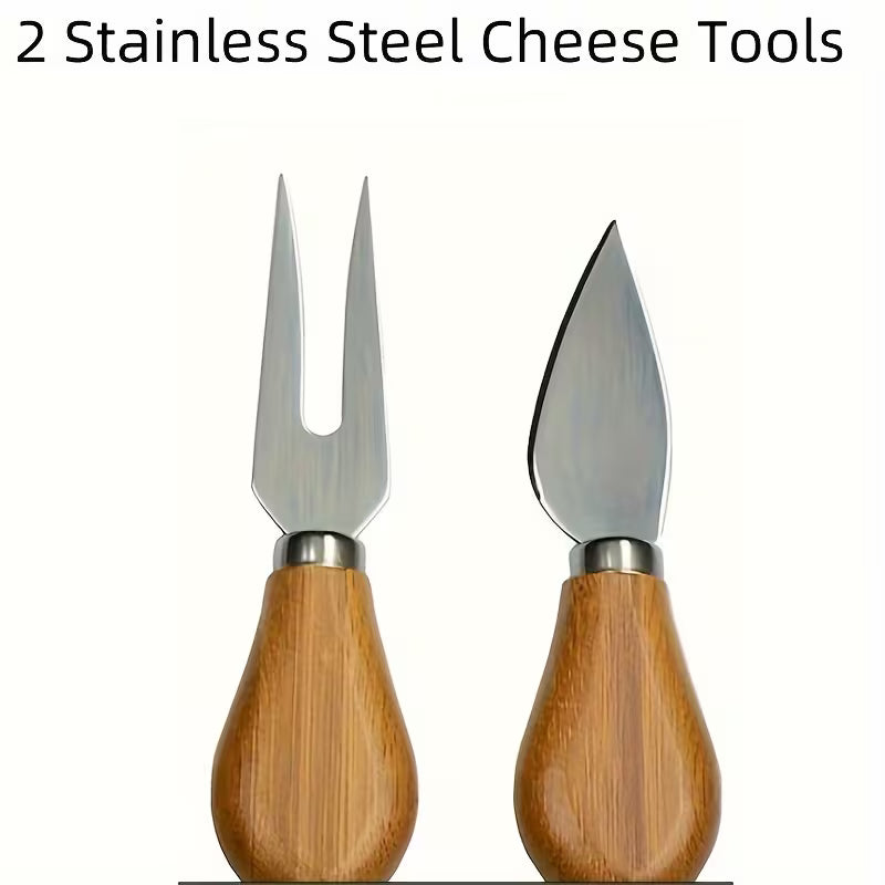 Bamboo Cheese Board & Serving Tray Set with Cheese Knives
