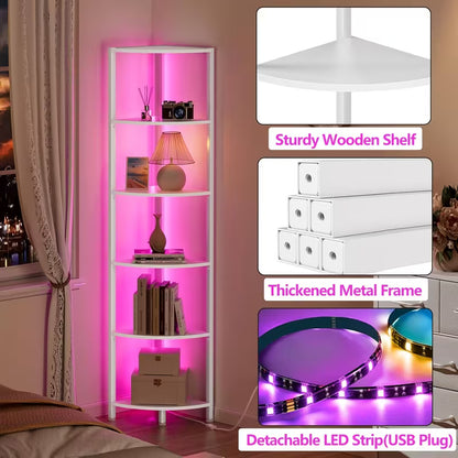 6-Tier Corner Shelf with LED Lights