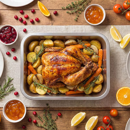 2-Piece Deep Stainless Steel Roasting Pan Set – Large Rectangular Oven Roaster with Handles