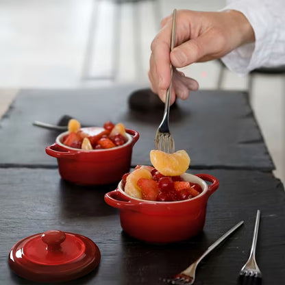 4-Piece 12 oz Ceramic Mini Cocotte Set with Lids