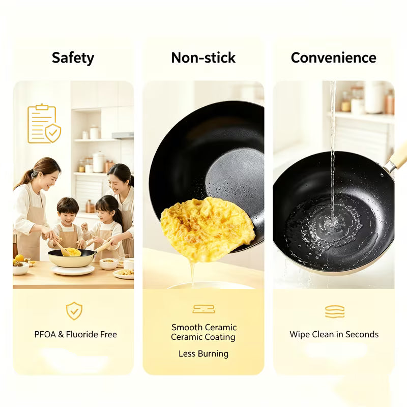 12.6-Inch Cat Paw Nonstick Wok with Lid – Deep Family Cooking Pan