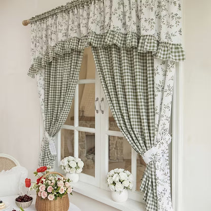 Double-Layer Blackout Curtain Set with Valance, No-Drill Rod Installation, Full-Blackout Fabric for Bedroom & Living Room