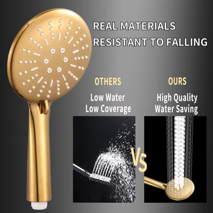 Golden High-Pressure Square Rain Shower Head & Handheld Shower Set