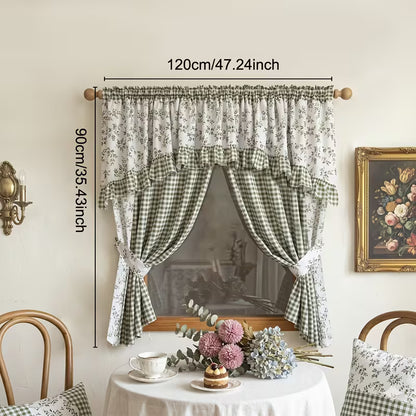 Double-Layer Blackout Curtain Set with Valance, No-Drill Rod Installation, Full-Blackout Fabric for Bedroom & Living Room