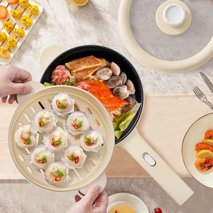 2L Non-Stick Electric Cooking Pot, Mini Multifunctional Cooker with Adjustable Power for Ramen, Eggs, Steak, Fried Rice, Oatmeal & Soup