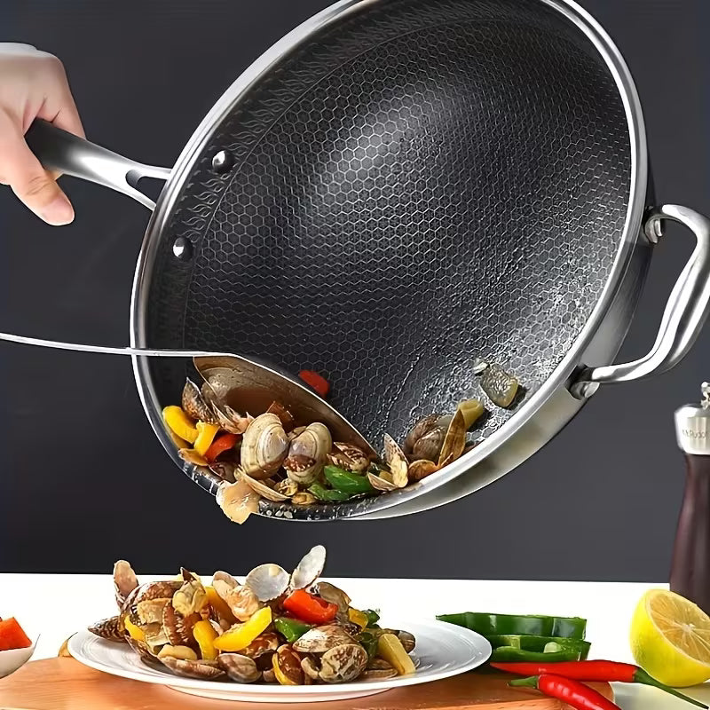 13.3-Inch Tri-Ply Stainless Steel Nonstick Wok with Lid & 2-Piece Cookware Set
