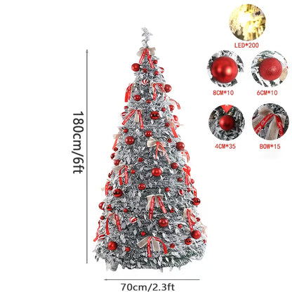 6FT Telescopic Christmas Tree with Red Bows & LED Lights