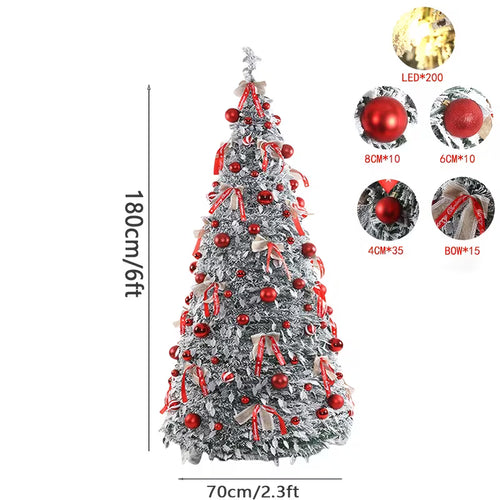 6FT Telescopic Christmas Tree with Red Bows & LED Lights