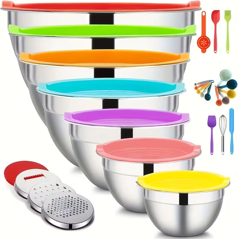 7–26 Piece 316 Stainless Steel Mixing Bowl Set with Airtight Lids