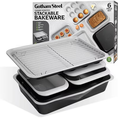 6-Piece Stackable Nonstick Baking Pans Set Bake More. Store Smarter. Save Space.