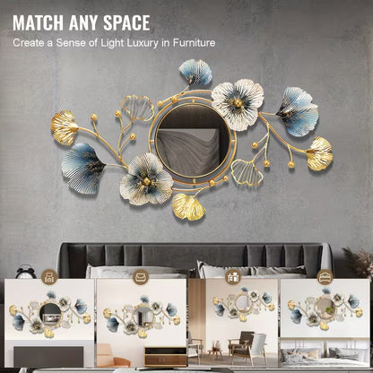 37-Inch Large Golden Ginkgo Leaf Wall Mirror