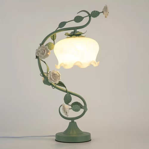 Green Flower Glass Table Lamp – Decorative Bedside Lamp for Bedroom & Home