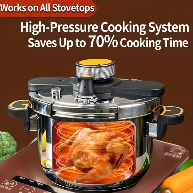 Stainless Steel Pressure Cooker & Stew Pot with Twist-Lock Lid, 5L/6L/8L, Induction & Gas Compatible