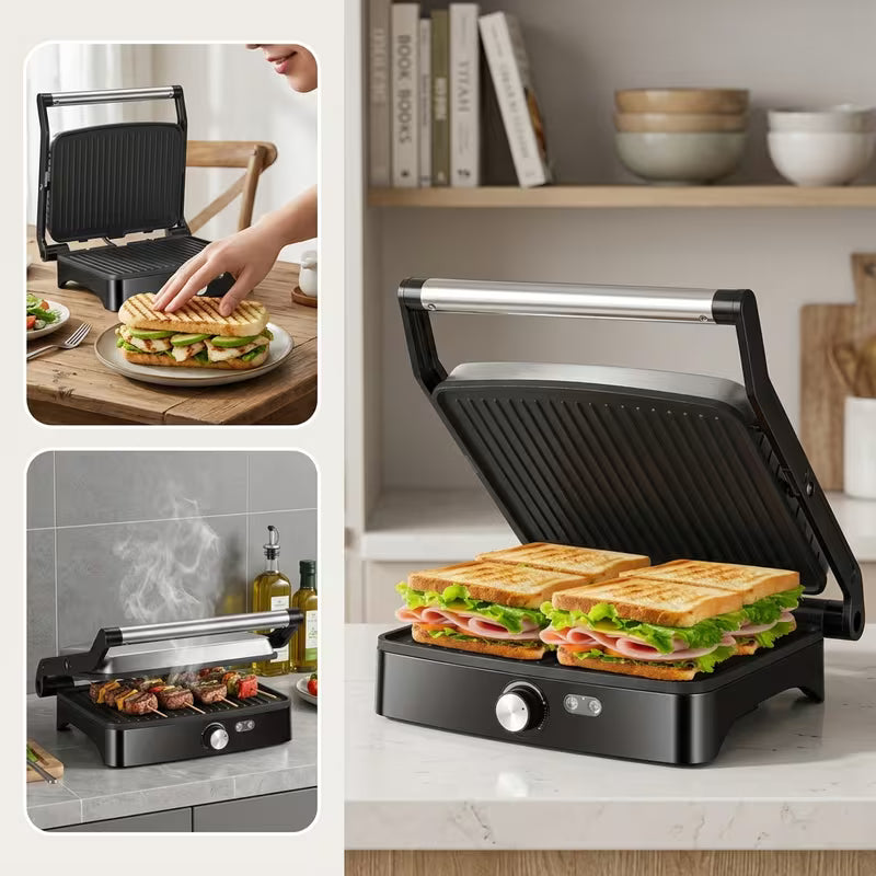 1200W Panini Press & Indoor Grill – 4-Slice Non-Stick Sandwich Maker