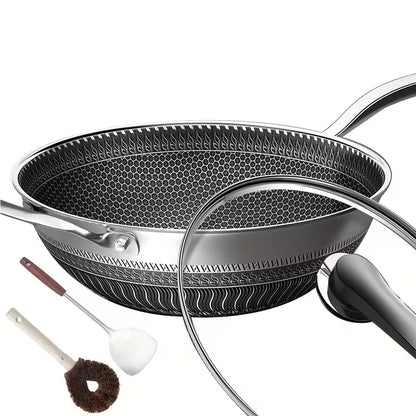 13.3-Inch Tri-Ply Stainless Steel Nonstick Wok with Lid & 2-Piece Cookware Set