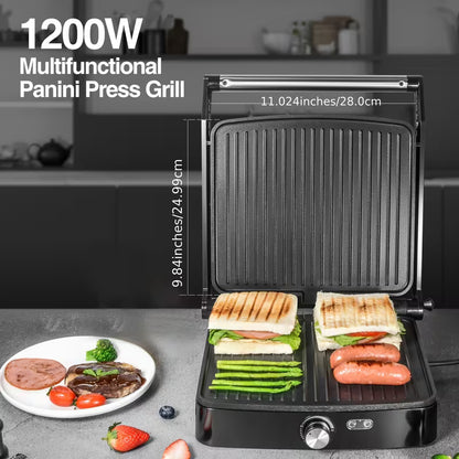 1200W Panini Press & Indoor Grill – 4-Slice Non-Stick Sandwich Maker