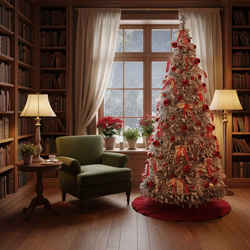 6FT Telescopic Christmas Tree with Red Bows & LED Lights