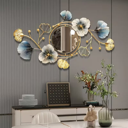 37-Inch Large Golden Ginkgo Leaf Wall Mirror