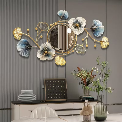 37-Inch Large Golden Ginkgo Leaf Wall Mirror