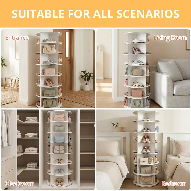 7-Tier 360° Rotating Shoe Rack Tower, Spinning Shoe Organizer and Storage Carousel for Entryway, Closet, Bedroom & Living Room