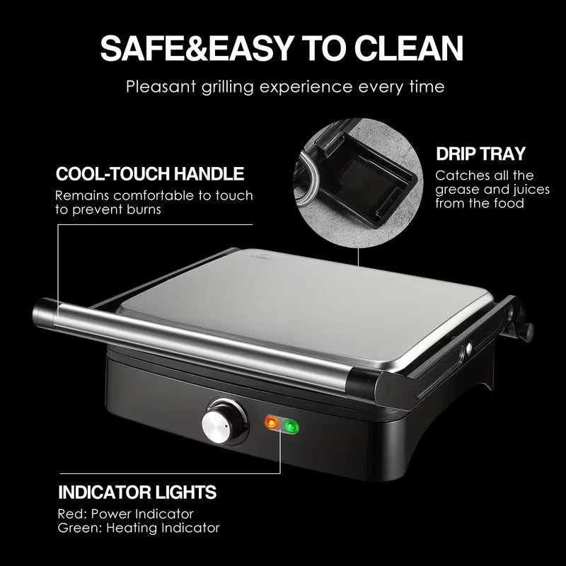 1200W Panini Press & Indoor Grill – 4-Slice Non-Stick Sandwich Maker