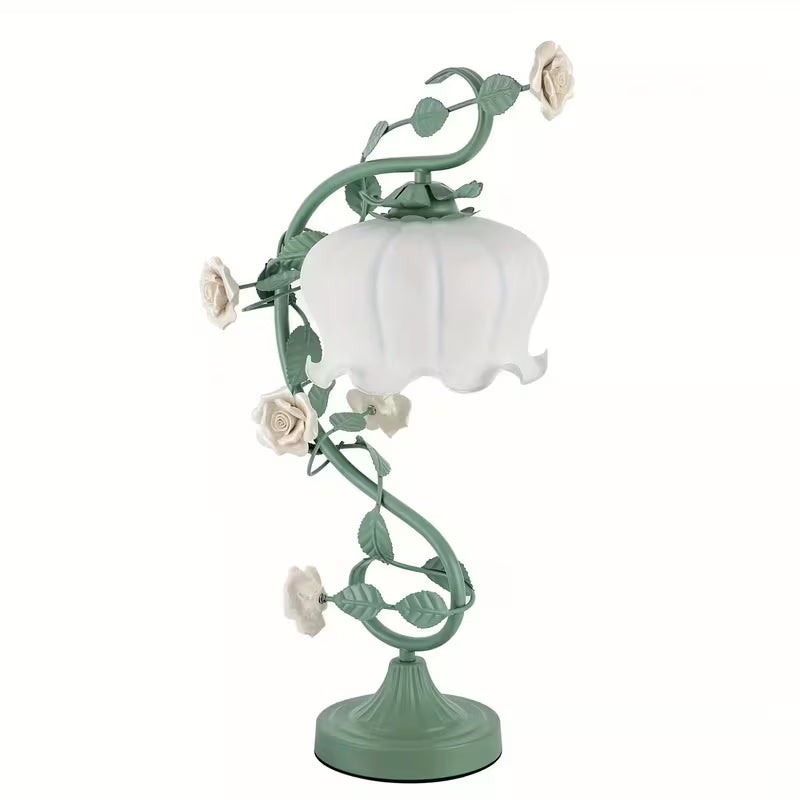 Green Flower Glass Table Lamp – Decorative Bedside Lamp for Bedroom & Home