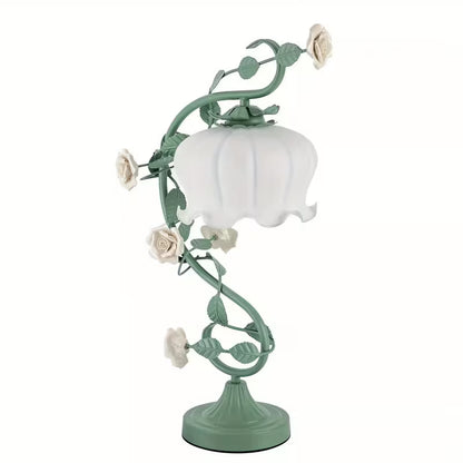Green Flower Glass Table Lamp – Decorative Bedside Lamp for Bedroom & Home