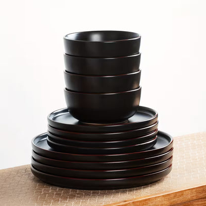 12-Piece Matte Black Stoneware Dinnerware Set – Service for 4