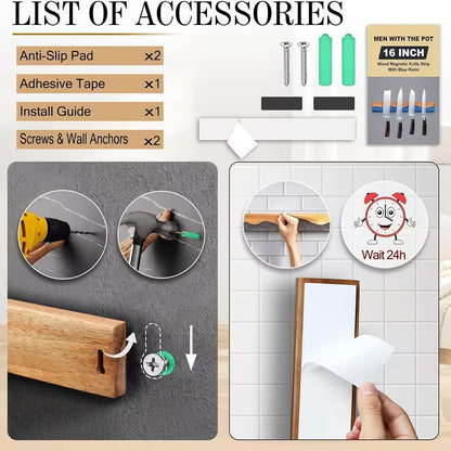 16-Inch Magnetic Knife Holder – Wood & Black ResinKeep Your Kitchen Clean, Organized &amp; Clutter-Free