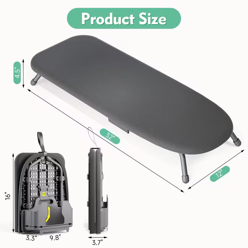 Small Foldable Tabletop Ironing Board with Iron Holder, Heat-Resistant Cover & Non-Slip Feet, Portable Mini Ironing Board for Home, Dorm & Travel