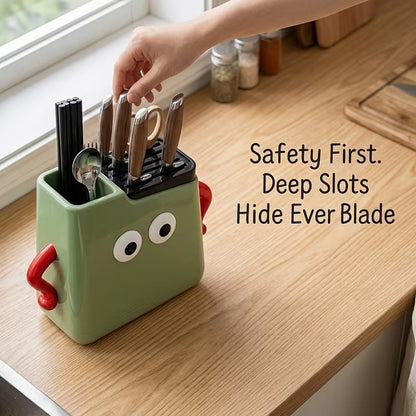 Multifunctional Kitchen Countertop Knife & Cutlery Storage Rack with Drainage Slots