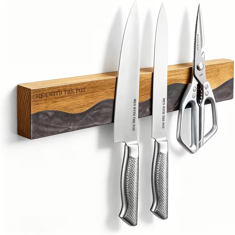 16-Inch Magnetic Knife Holder – Wood & Black ResinKeep Your Kitchen Clean, Organized &amp; Clutter-Free