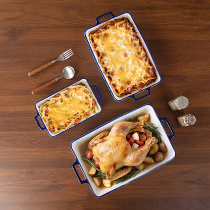 3-Piece Blue & White Ceramic Casserole Baking Dish Set Bake, Cook, Serve & Enjoy Every Meal in Style